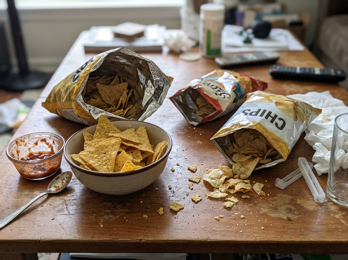 Chips de Tortilha e Salgadinhos de Pacote Murchos