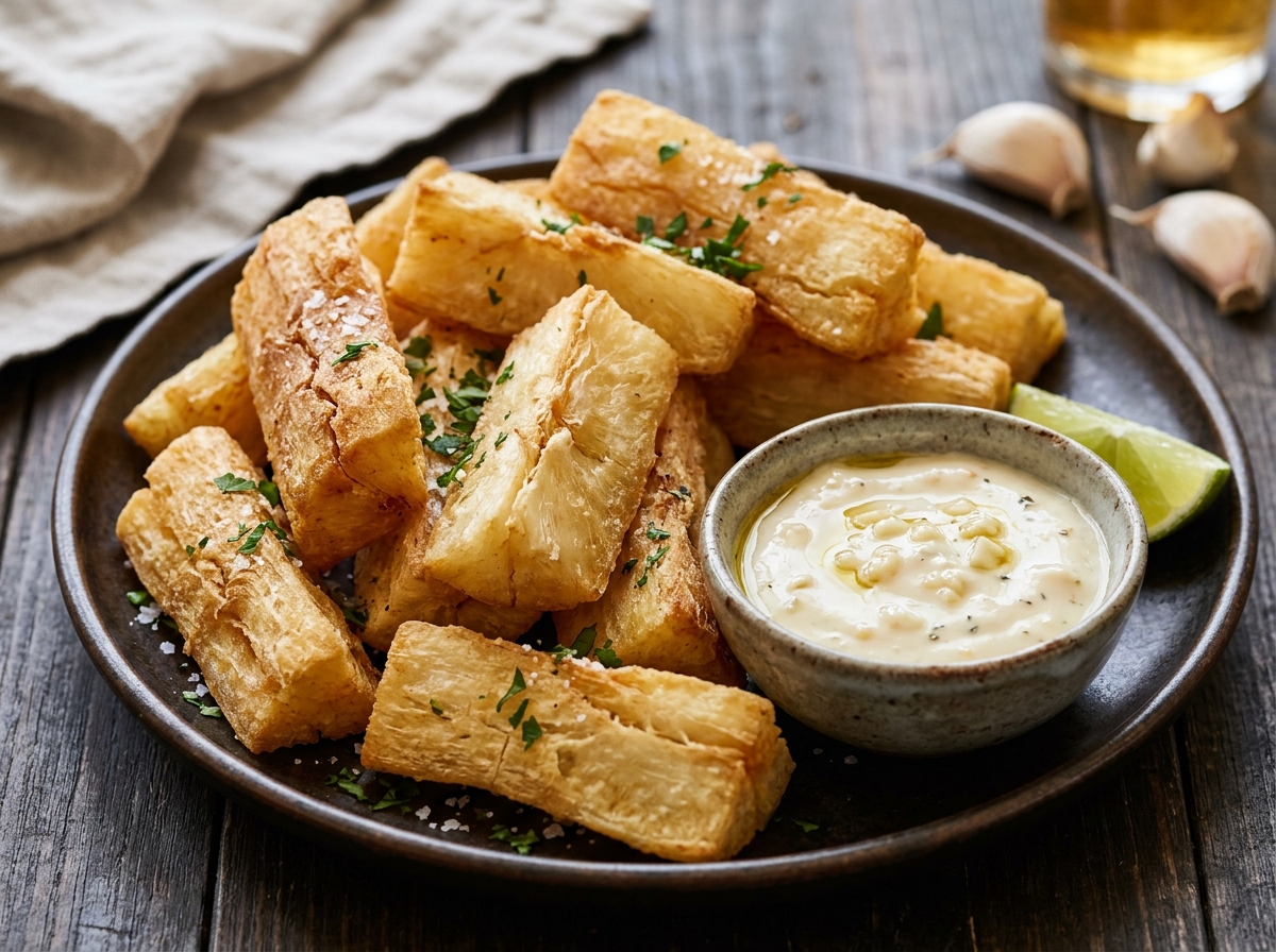 Yuca Frita (Mandioca Frita) com Molho de Alho